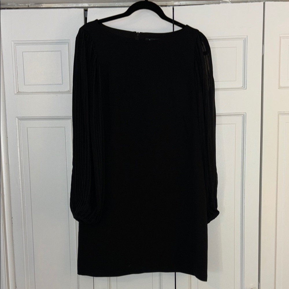 White House Black Market black knee-length sheath dress with long bishop sleeves